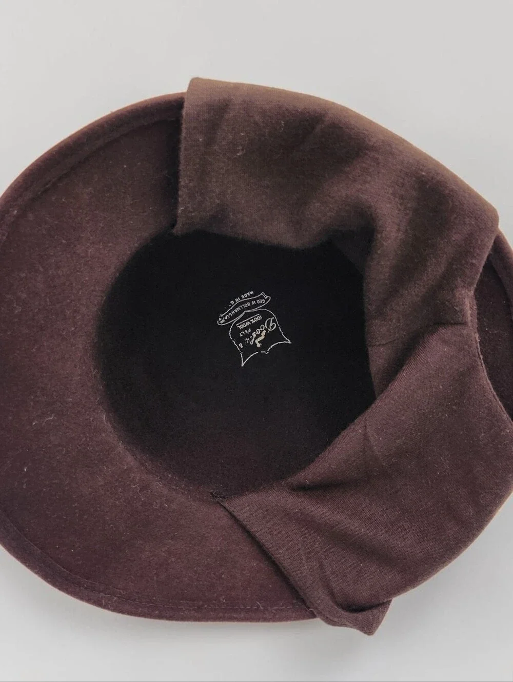 Bollman Wool Doeskin Clochet Scarf Wrap Hat Brown Mid Century USA Derby Bowler